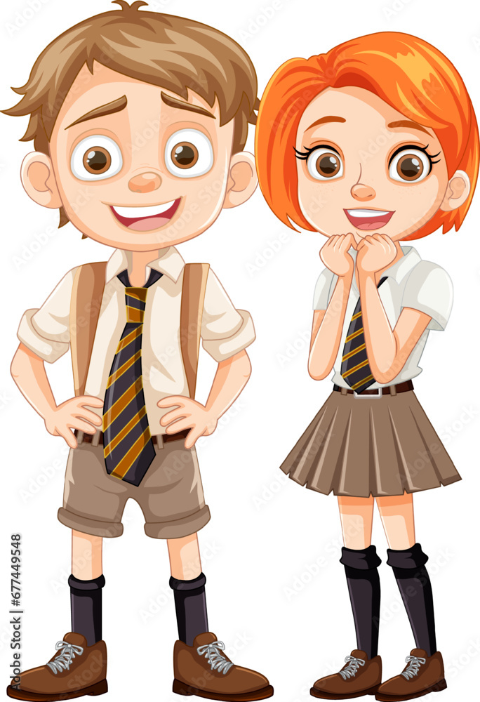 Cartoon Characters of Boy and Girl Students in Uniform Cartoon Characters of Boy and Girl Students in Uniform