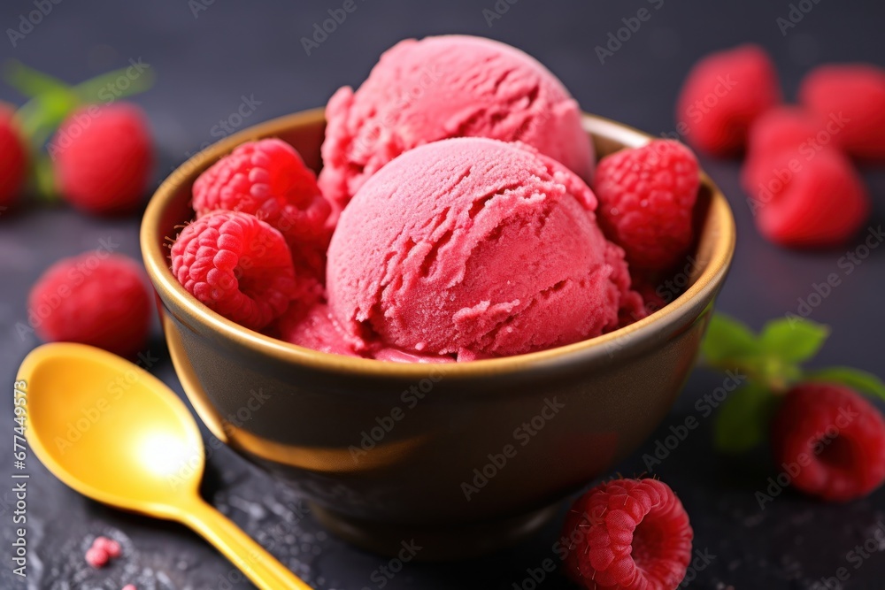 a bowl of raspberries and a spoon a bowl of raspberries and a spoon