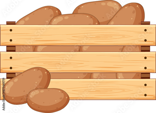 Isolated Cartoon Illustration of a Wooden Crate Full of Potatoes