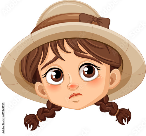Sad Girl with Braids: A Vector Cartoon Illustration