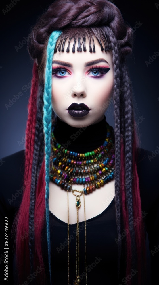 a woman with colorful hair and black lipstick a woman with colorful hair and black lipstick