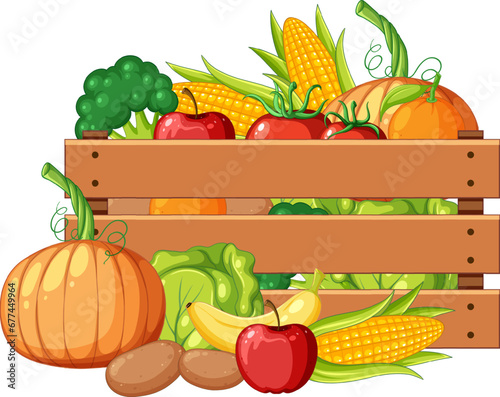 Organic Fruits and Vegetables in Wooden Crate
