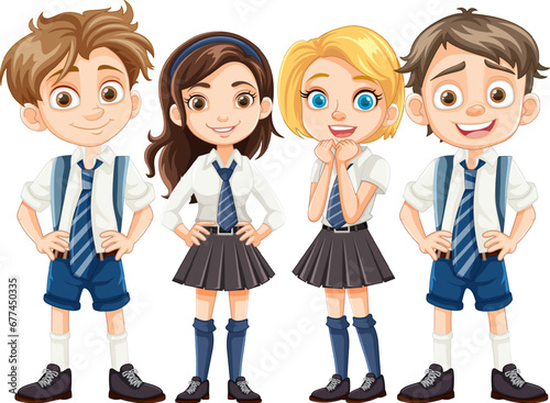 Cartoon Characters of Boy and Girl Students in Uniform