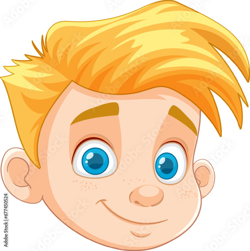 Smiling Handsome Boy with Blond Hair and Blue Eyes