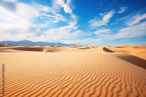 a sand dunes with blue sky and clouds