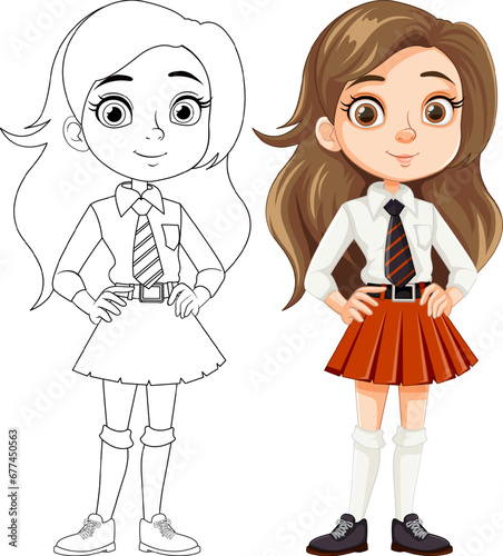 Smiling Teen Girl with Beautiful Brown Long Hair