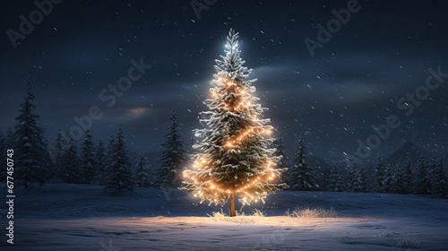Fir tree with lights wallpaper © tydeline