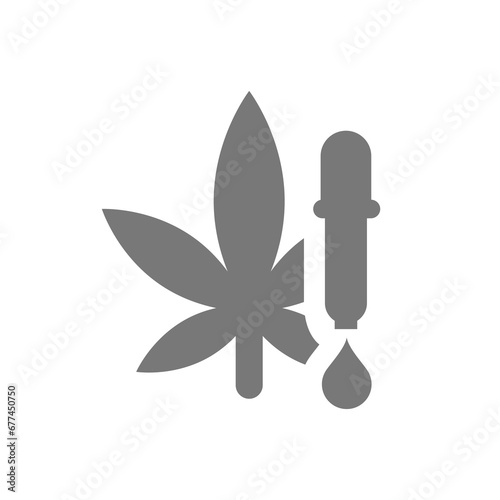 Marijuana leaf and CBD oil drop vector icon. Cannabidiol, medical cannabis symbol.