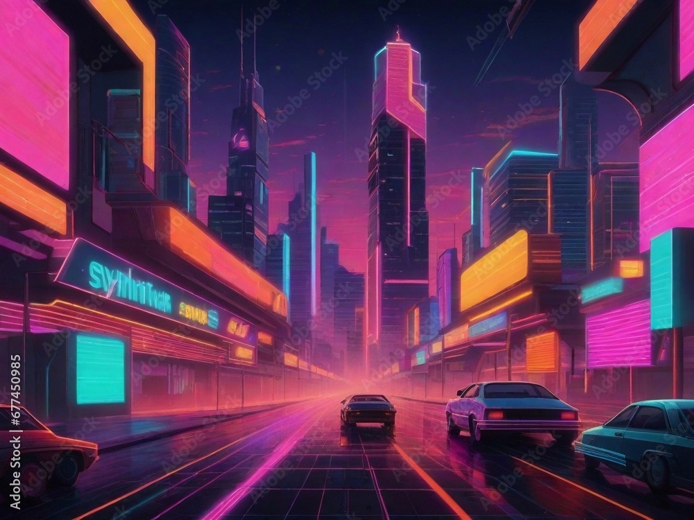 illustration of futuristic city with cars