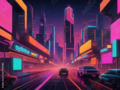 illustration of futuristic city with cars