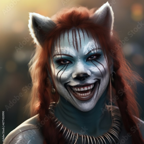 a woman with a cat face painted