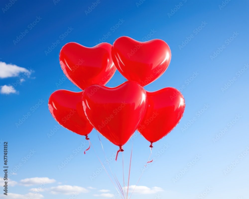 a group of red balloons in the sky