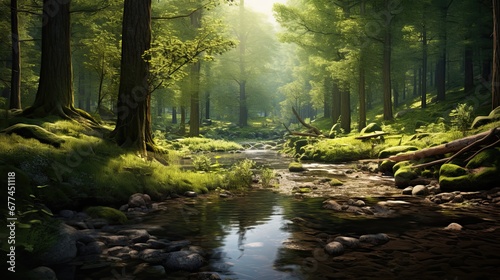 Tranquil Nature Reflections in a Peaceful Forest and River photo