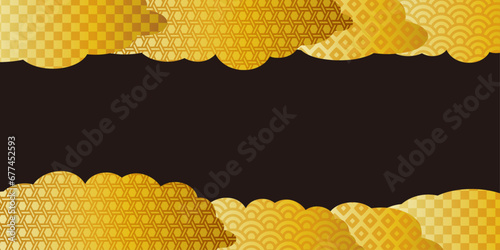 黒と金の和柄背景　ゴールドのグラデーションイラスト