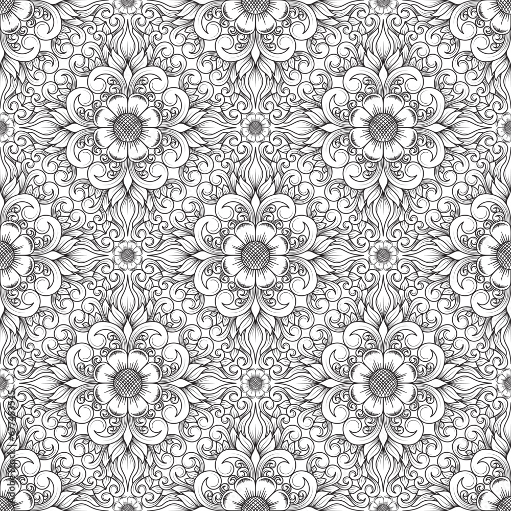 Classical damask floral line seamless pattern wallpaper