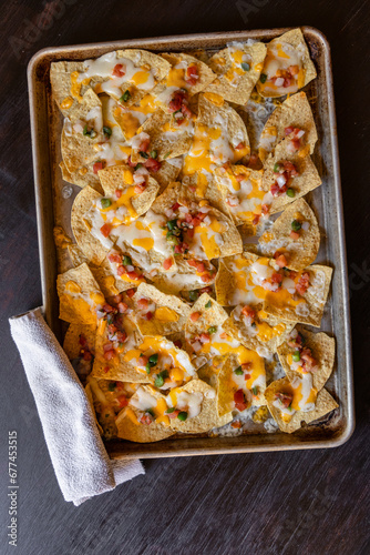 Closeup of Nachos on a Sheet Pan
