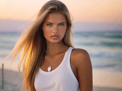 Effortless Glamour: A Beautiful Girl Flaunting Long, Silky Straight Dirty Blonde Hair