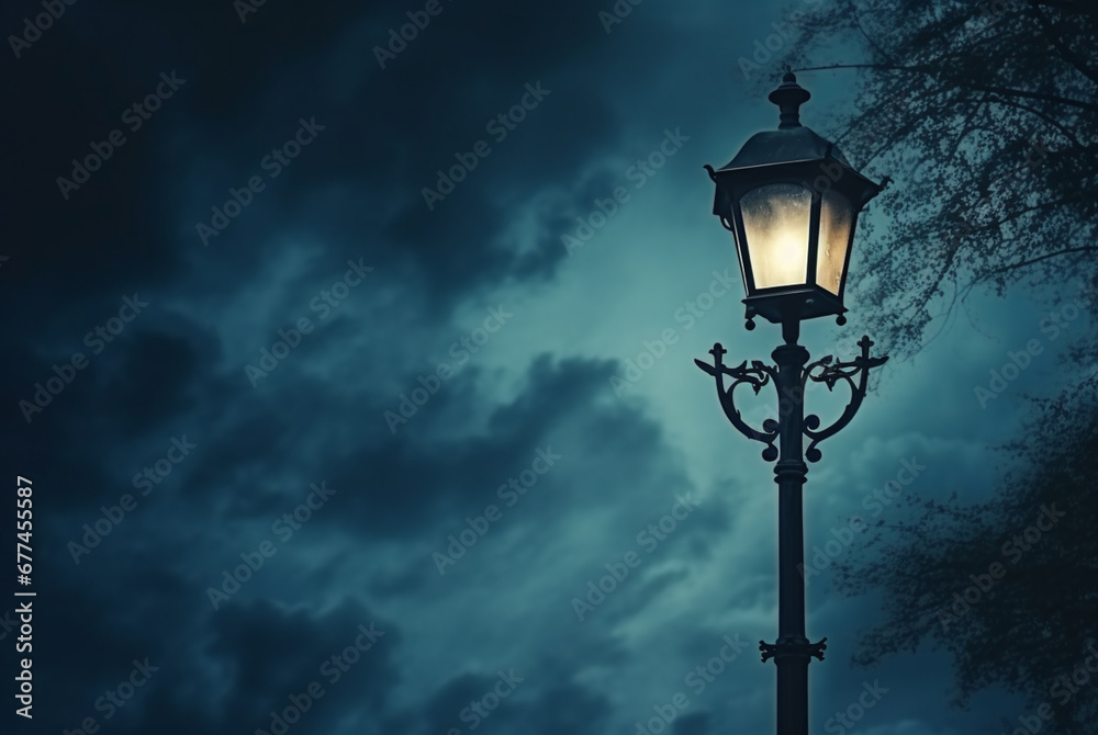 A street light in the darkness, in the style of gloomy, muted tones A street light in the darkness, in the style of gloomy, muted tones
