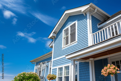 New tile house with blue siding