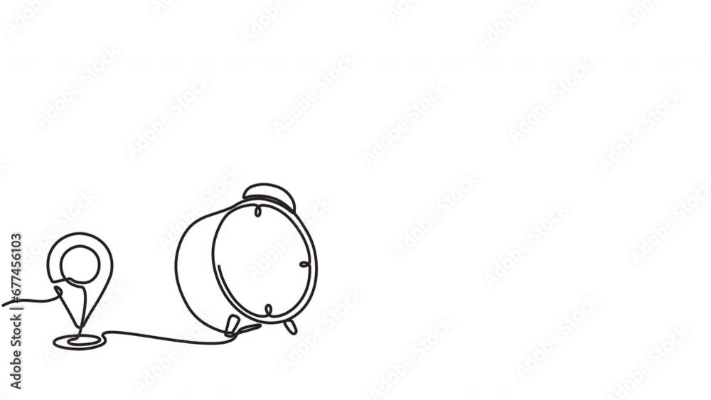 Animation video of a flying paper airplane connected to an alarm clock in continuous line style. Transport travel time concept in continuous one line style running video. 4k videos Animation video of a flying paper airplane connected to an alarm clock in continuous line style. Transport travel time concept in continuous one line style running video. 4k videos