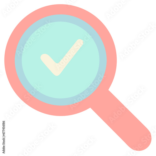 magnifying glass with a check mark inside it, symbolizing search, confirmation, or positive verification.