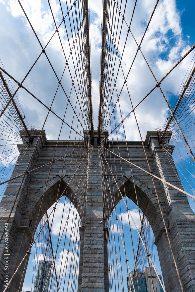 Fototapeta premium brooklyn bridge in new york. amazing scenery of brooklyn bridge in metropolis. architecture of historic bridge in brooklyn. structural architecture landmark. way to manhattan