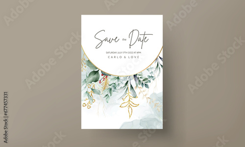 Floral engagement invitation template with leaves watercolor