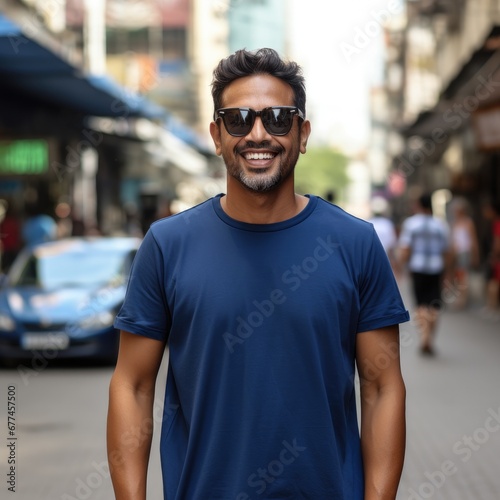 A cool Indian man wearing empty blank tshirt
