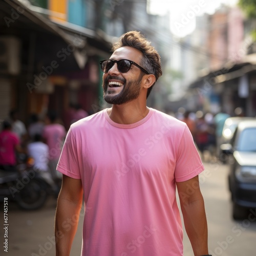 A cool Indian man wearing empty blank tshirt