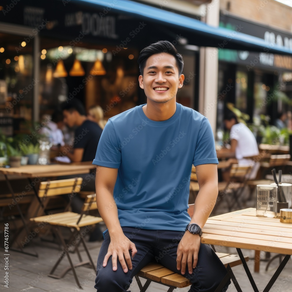 Obraz premium attractive asian man wearing blank t-shirt for graphic design mockup