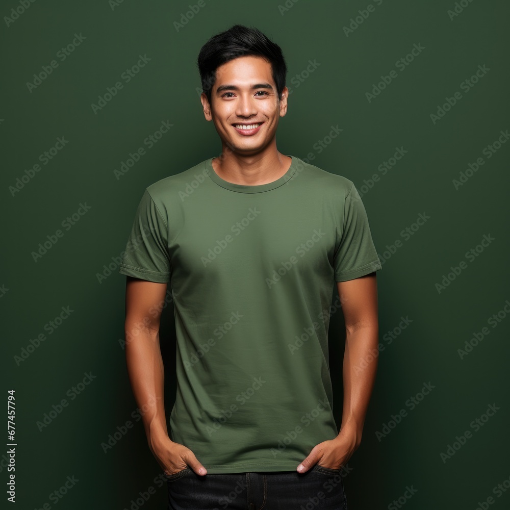 attractive asian man wearing blank t-shirt for graphic design mockup attractive asian man wearing blank t-shirt for graphic design mockup
