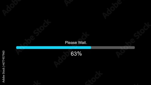Please Wait bar progress animation loading transfer download 0 to 100%. photo