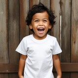Small asian kid wearing empty blank tshirt for mockup