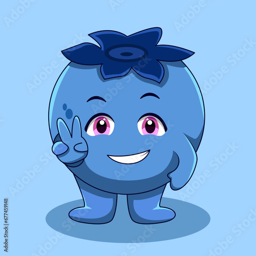 Cute Blueberry Two Fingers Pose Illustration