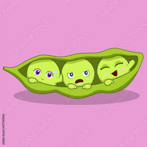 Cute Green Peas Smiling Illustration