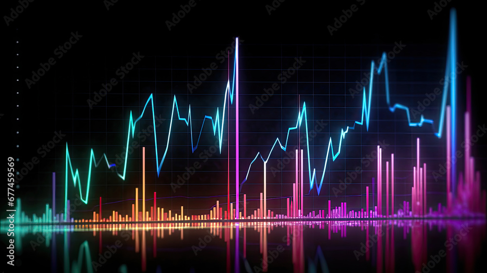 wave background, Business market charts with light neon effects, soundwaves