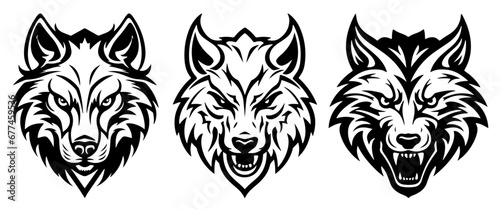 set of angry wolf silhouettes 