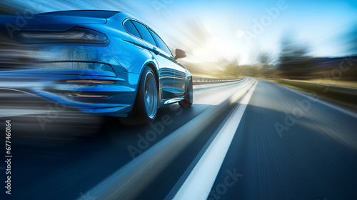 motion blur view of a car running at high speed on motorway