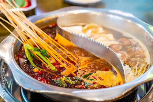 Original spicy hot pot (Chuan Chuan) at restaurant in Chengdu, China photo