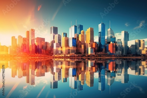 city buildings skyline in contemporary color style and futuristic effect. Real estate and real estate development 