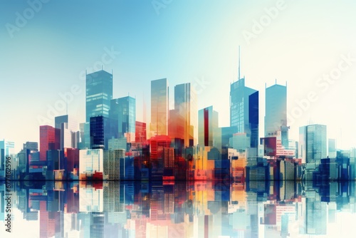 city buildings skyline in contemporary color style and futuristic effect. Real estate and real estate development, photo