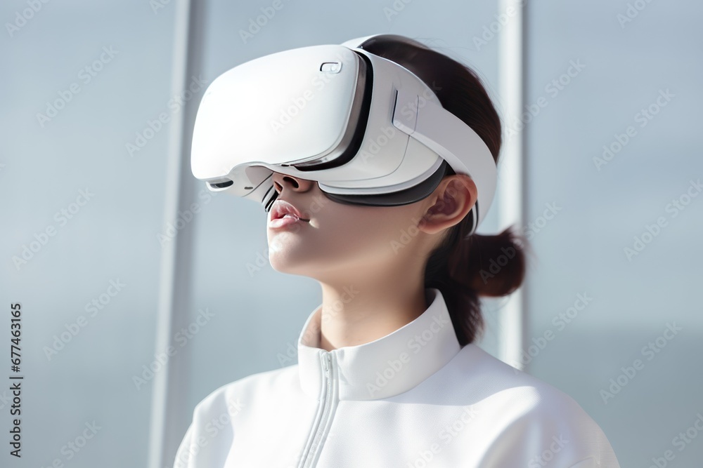 Woman with virtual reality glasses, future technology concept Woman with virtual reality glasses, future technology concept
