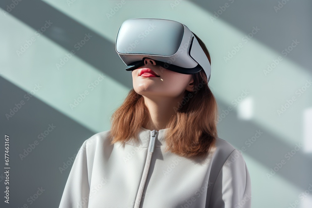 Woman with virtual reality glasses, future technology concept Woman with virtual reality glasses, future technology concept