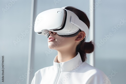 Woman with virtual reality glasses, future technology concept
