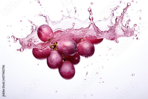 Red Grapes in Water Splash Isolated On White Background, Generative ai