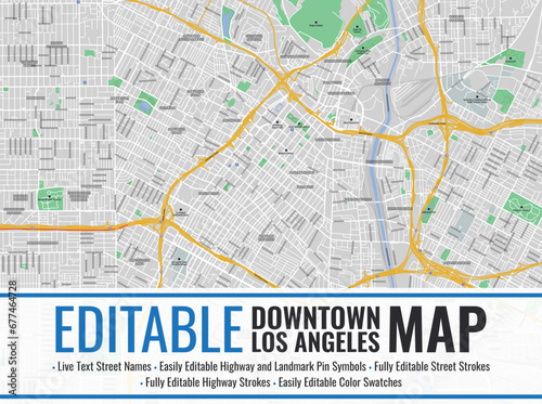 Editable Los Angeles Downtown Map