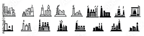 Factory icons, Oil industry icons, Simple factory line icon. Stroke pictogram. Refinery icon. Oil an gas icon elements. Industrial building factory and power plants icon set photo