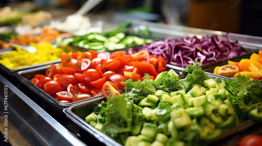 fresh vegetables in a salad bar closeup