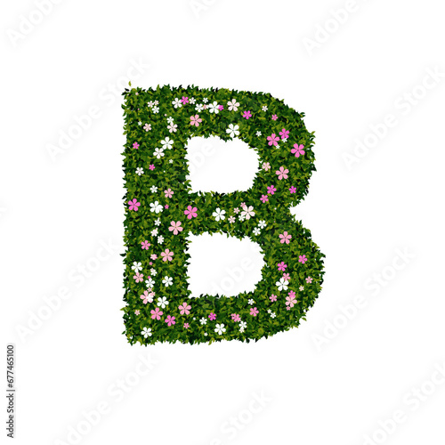 Alphabet B with green leaves and flowers png 