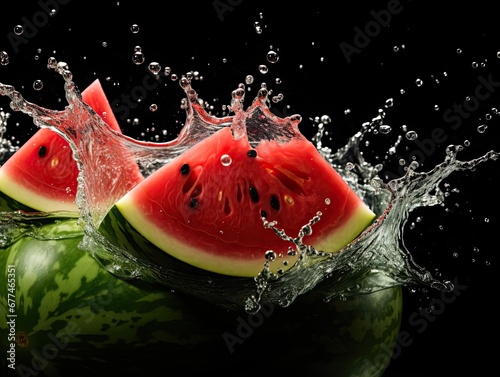 Fresh watermelon seamless background dropping in the water